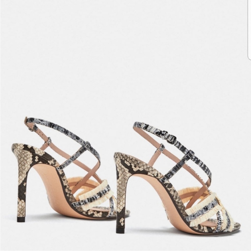 Zara Snakeskin Strappy Heels - Cream and Black - Picture 7 of 15